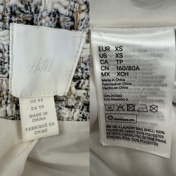 H&M Parisian Tweed Boucle Bomber Jacket Size XS Oversize white black tan - Picture 9 of 14